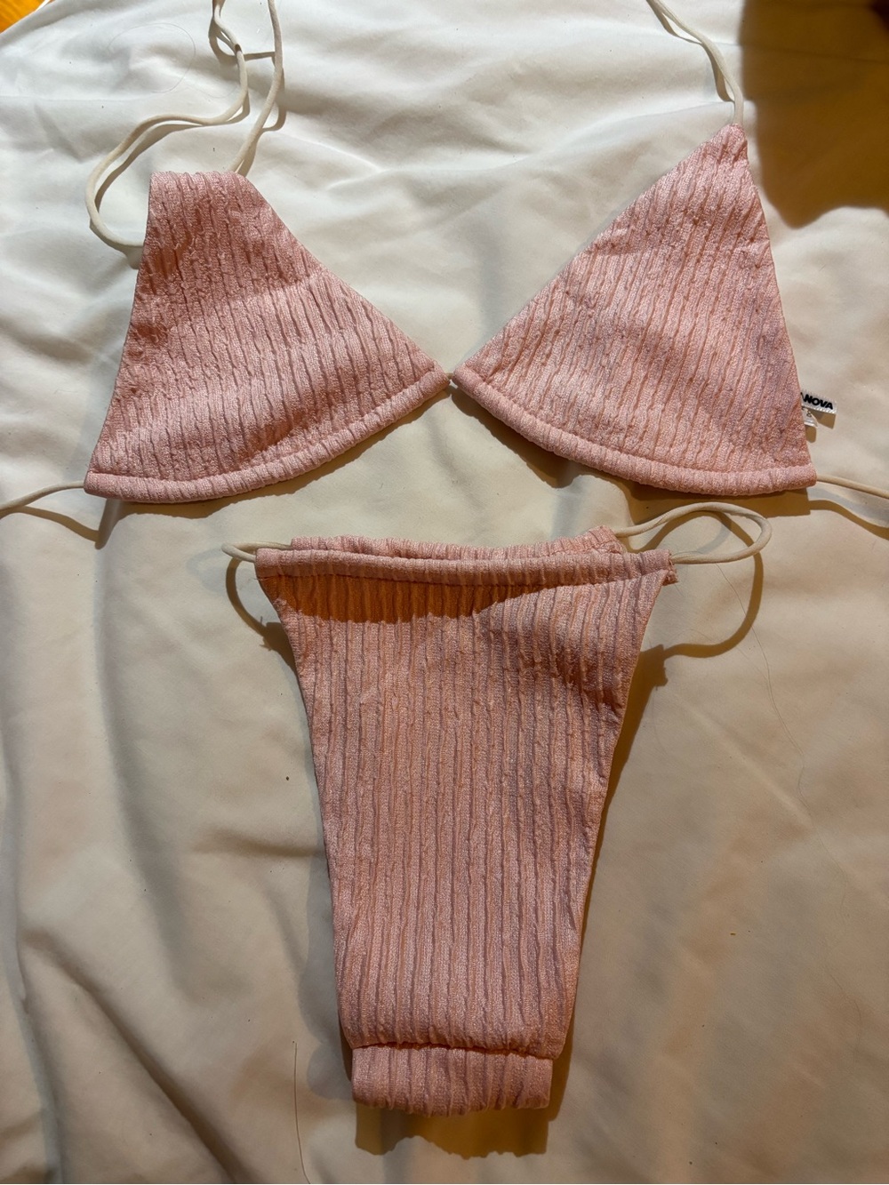 Nasty Gal Pink Ribbed Triangle Bikini Set